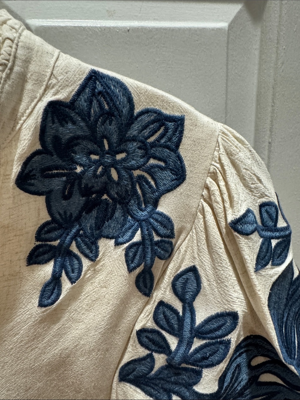 THML Cream Blouse with Navy Floral Embroidery in XS - Picture 3 of 4